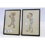 Pair of framed and glazed Watercolour Caricature sketches, signed by the Artist