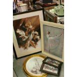 Two Large Framed and Glazed Prints of Ballet Dancers, Gilt Oval Framed Print of a Victorian Lady and