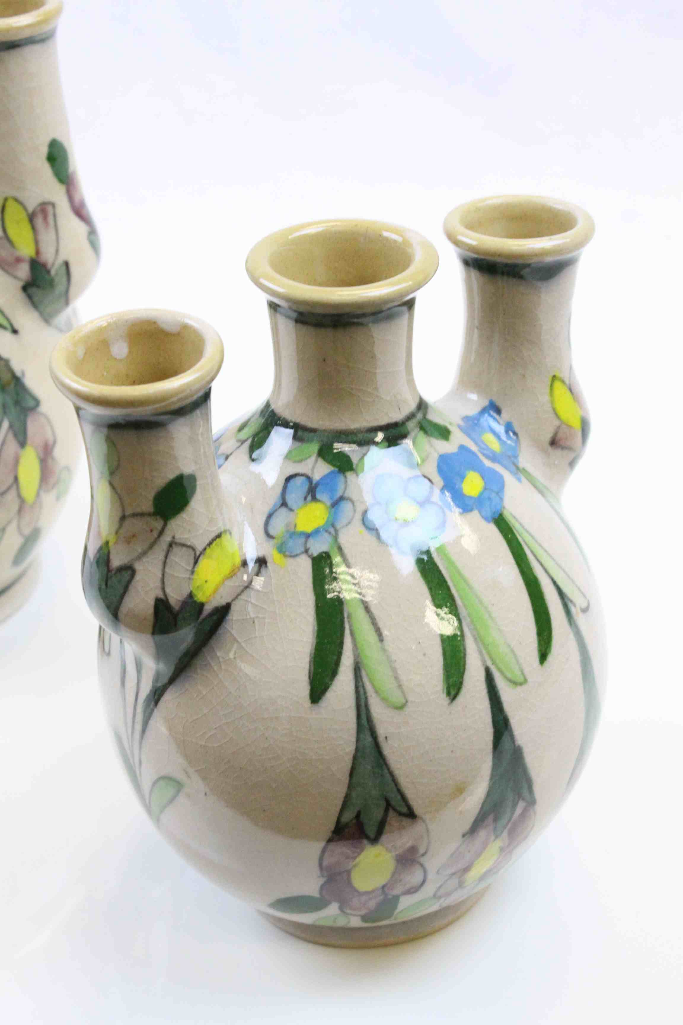 Two Persian Glazed Three Neck Tulip Vases - Image 2 of 7