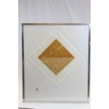 A framed artist proof print of a barren landscape possibly of Arabic descent indistincly signed with