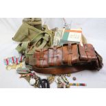 A Collection Of Mixed Militaria To Include : Training Manuals, Bag, Bottle, Medals & Badges Etc...