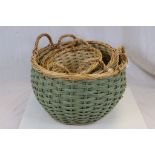 Stack of Three Graduating Green Circular Wicker Baskets