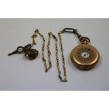 Waltham gold plated half hunter pocket watch, white enamel dial and subsidiary dial, black Roman