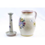 Large Carter Stabler Adams Poole Pottery jug, numbered 263 & similar candlestick numbered 256