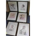 Hans Holbein set of six Bartolozzi engravings of female portraits framed.