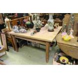 Large 19th century Pine Scrub Top Kitchen Table with drawer to end and raised on square tapering