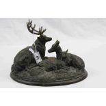 Limited edition Bronzed Resin model of a Stag with Deer and marked "Mary Pinsent 39/500