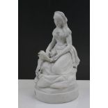 Parian Ware seated Female figure feeding a Goat