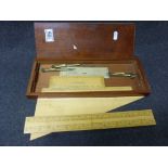Wooden cased set of rulers and geometry equipment, some items engraved Spottiswoode & Co Ltd Eton