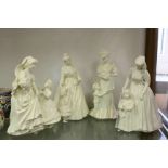 Group of four Royal Worcester unpainted figurines to include; The Wedding Day, A Present for