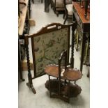 1920's / 30's Oak Fire Screen with Needlework Panel, Hardwood Four Flap Cakestand and a Ceramic
