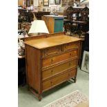 Early to Mid 20th century Golden Oak Chest of Two Short over Three Long Drawers, Jacobean Style with