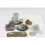 Amethyst Crystal Display together with Two Other Rock Crystal Displays plus Carved Soapstone Spill