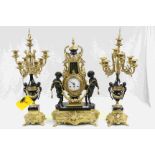 Reproduction Italian "Imperial" clock in Brass and Marble with six branch Candlestick garnitures