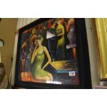 Studio Framed Oil Painting Lady seated in an Art Deco Nightclub signed