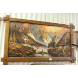 Oil on Canvas of Mountainous Alpine Scene signed Backhem? contained in a Wooden Oxford Style Frame