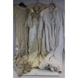 1920's / 30's Full Length Cream Lace and Velvet Dress, Vintage Full Length Cream Satin Wedding Dress