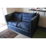 Double Drop End Two Seater Knoll Style Sofa upholstered in Navy Blue Fabric, 160cms long