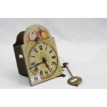 Vintage Swiss wall Clock with painted wooden Dial, cast Iron weights and a Brass pendulum