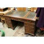 Reproduction Georgian Style Twin Pedestal Desk, the top inset with three green leather panels,