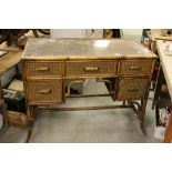 20th century Wicker, Bamboo and Oak Dressing Table with Glass Top and Swept Front Legs, 102cms long,