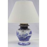 Blue & white Spode Lamp with Ruins or Folly scene