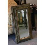Green Velvet Covered Frame Mirror, 83cms x 39cms