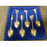 Cased Set of Silver Plated Teaspoons with Animal Finials