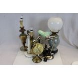 Small Globe on Gilt Metal Stand, Early 20th century Ceramic Oil Lamp and Six Table Lamps