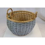 Two Graduating Pale Blue Circular Wicker Baskets