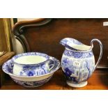 A George Jones blue and white trio jug ,bowl and pot