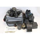 Camera Bag with Cased Minolta 9000 Camera and Four Minolta Lenses in Soft Protective Bags plus a Box