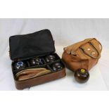 Set of Four ' E J Riley ' Wooden Bowling Balls in Bag together with a Set of Four Hemselite Size 3