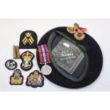 A Small Collection Of Mixed Militaria To Include : A Military Beret With An RAF Cap Badge And A
