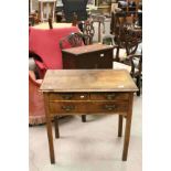 George III Mahogany Veneer Side Table with Two Short Drawers over Long Drawer raised on Square Legs,