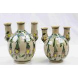 Two Persian Glazed Three Neck Tulip Vases