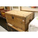 Victorian Pine Travelling Chest with Brass Studs and Carrying Handles
