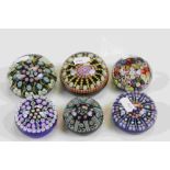 Six Millefiori Glass paperweights to include "Perthshire" examples and "Caithness