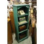 Green Distressed Painted Bookcase with Three Shelves, 47cms wide x 137cms high