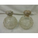 Pair of Hobnail Silver Topped Perfume Bottles