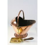 19th century Copper Coal Scuttle with Brass Coal Shovel