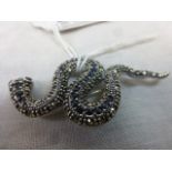 Silver Marcasite and Sapphire Snake Brooch