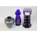 Ronald Stennett Willson for Wedgwood Amethyst Glass Three Disc Candlestick plus a Royal Brierley Art