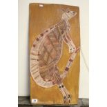 Australian Aboriginal Painting on Bark depicting a Kangaroo, label to verso ' Painted by Mijau Mijau