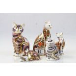 Five Crown Derby ceramic Cat paperweights, various models no duplication