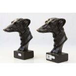 Pair of Cast Metal Busts of Greyhounds