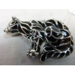 Silver and Plique A Jour Cat Brooch