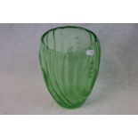 Uranium Green Glass Vase etched with Bluebells