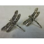 Pair of Silver and Marcasite Dragon Fly Earrings