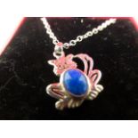 Silver and Blue Synthetic Opal Necklace in the form of a Cat